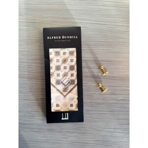 Alfred Dunhill‎ Square Handkerchief box gift  Knot Cufflinks gold tone Set of 2